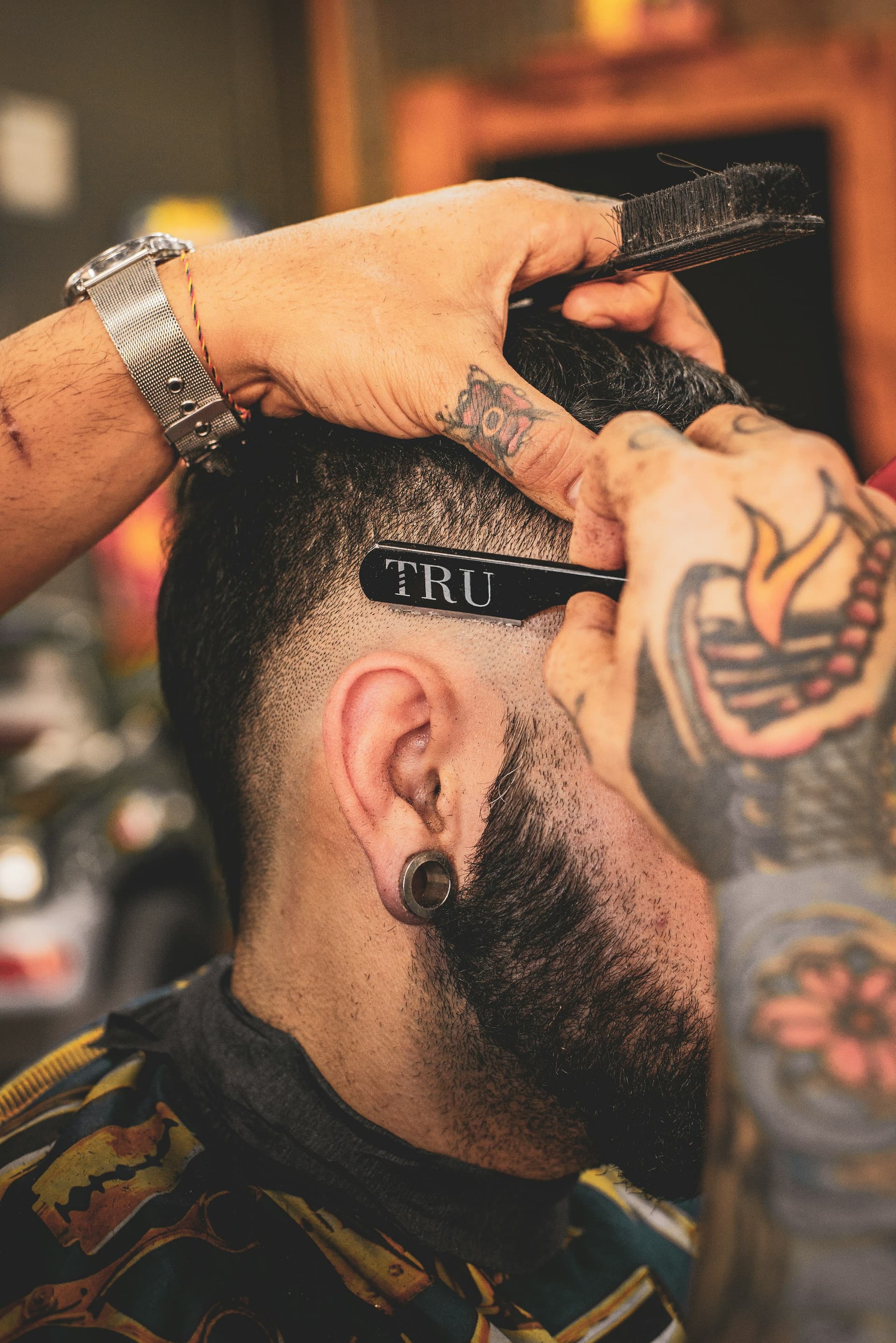 Neighborhood barbershop interior with warm tones