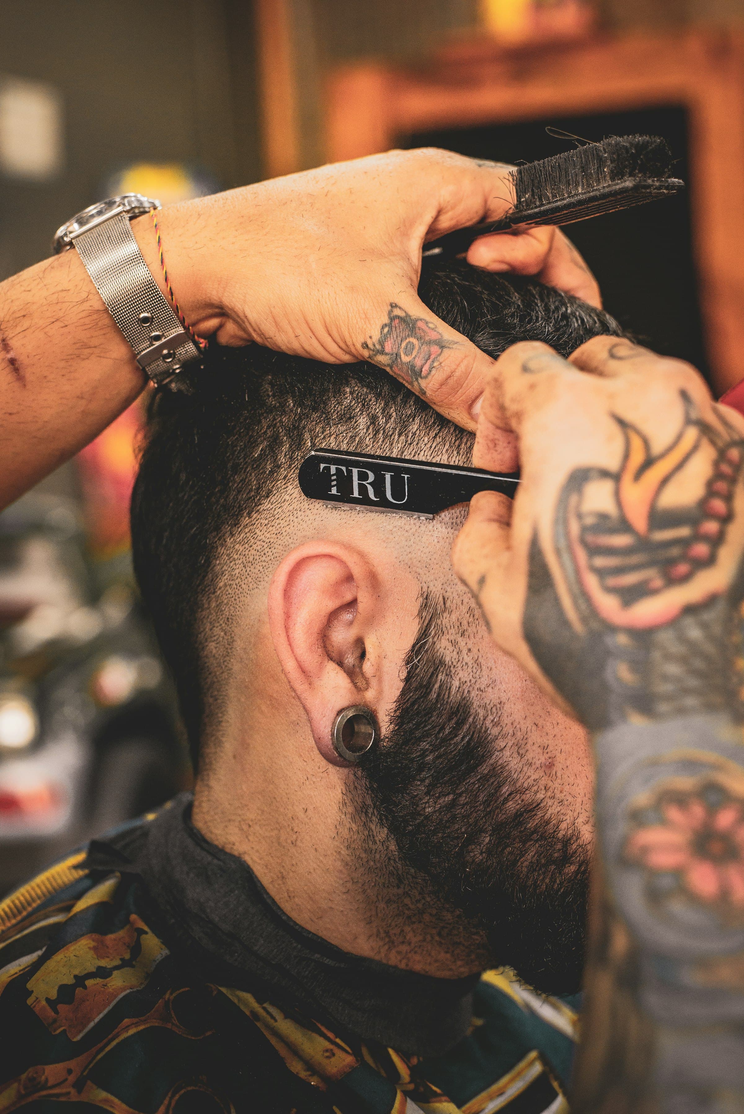 Neighborhood barbershop interior with warm tones